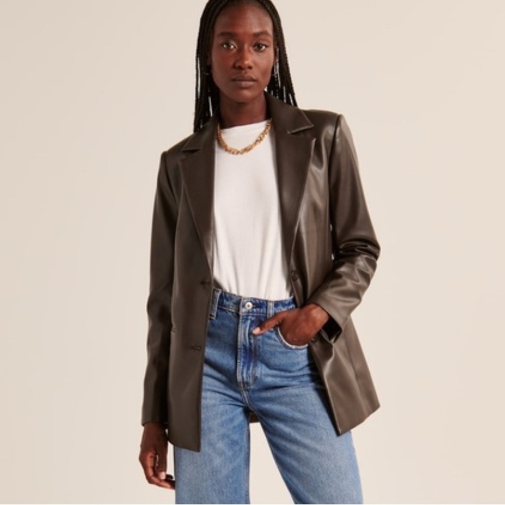 Abercrombie & Fitch A&F Vegan Leather Blazer in Chocolate Brown